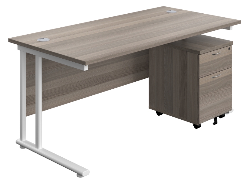 Ashvale Keswick Rectangular Office Desk + Mobile Drawer Pedestal