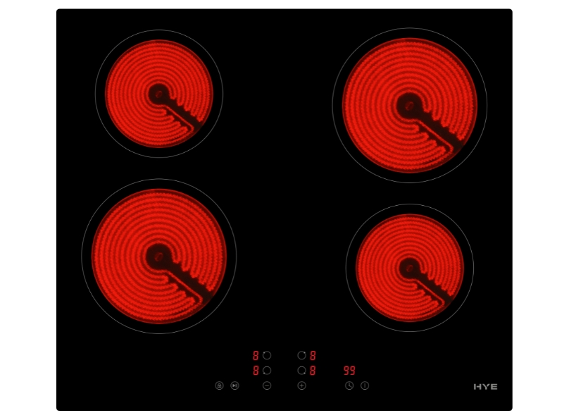 HYE 60cm Built-In 4 Zone Electric Ceramic Hob - Black - C01CH60E28