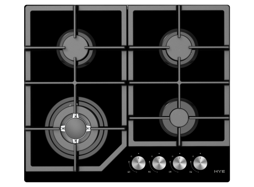 HYE 60 x 60 Built-In 4 Burner Gas Hob - Black - C01GH60G28