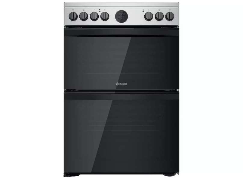 Indesit ID67V9HCX/UK Ceramic Electric Cooker With Double Oven