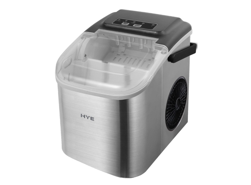 1000057969 HYE Small Compact Ice Cube Maker with LED Indicators, 12kg/24hrs, Efficient Cooling System - Stainless Steel- IM12KSS27