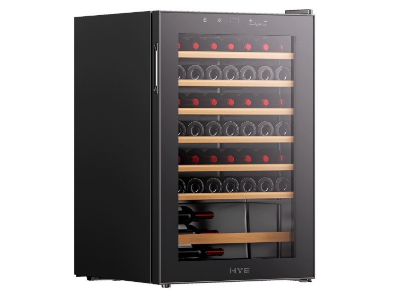 1000054238 HYE 48 Bottle/130L Wooden Shelf Wine Cooler, Black - RF01WC48B31 