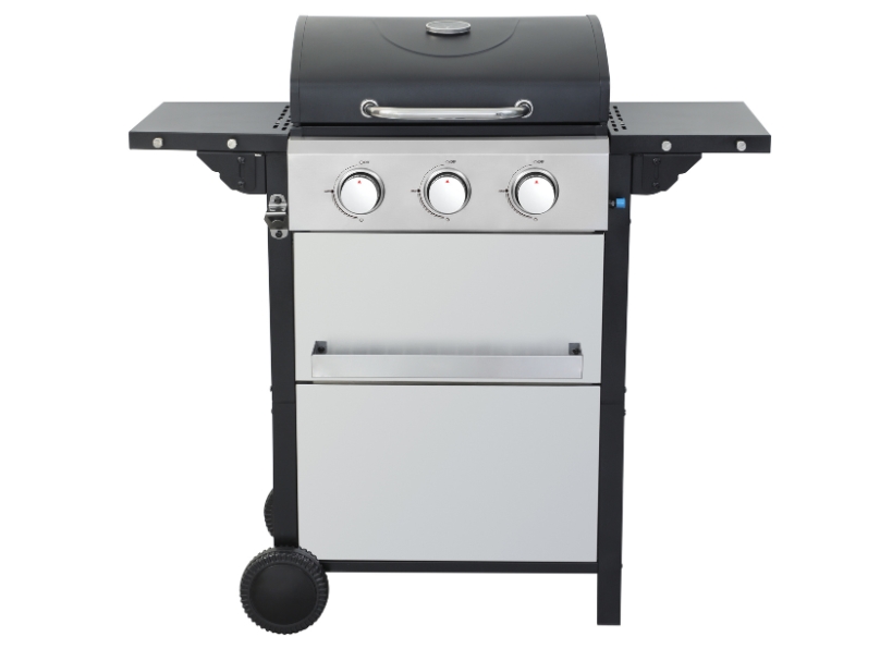 3 Burner Gas BBQ Grill with Folding Shelves & Built-in Thermometer
