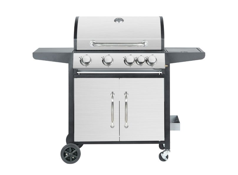 4 + 1 Burner Gas BBQ with Built-in Side Burner, Thermometer & Storage