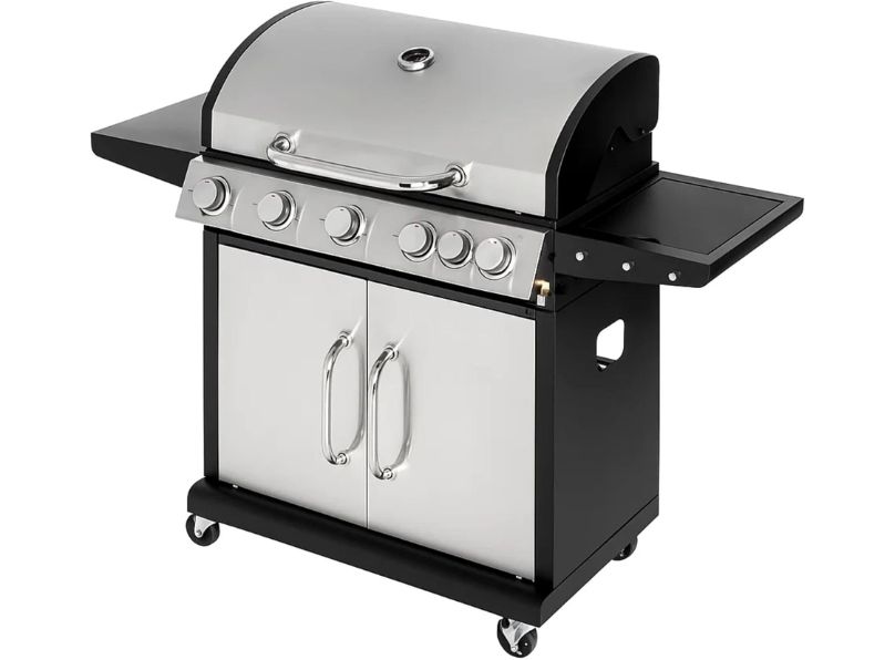 5 + 1 Burner Gas BBQ with Thermometer, Warming Rack & Storage Cabinet