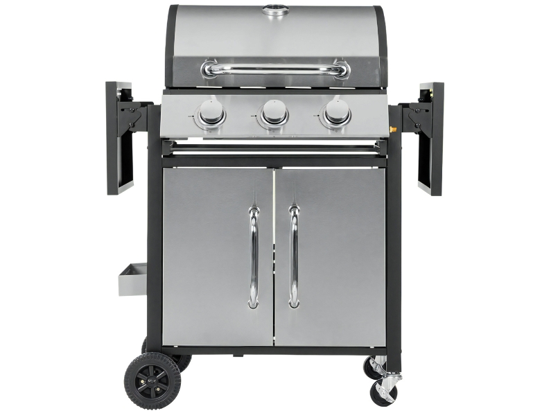 Premium 3 Burner Gas BBQ with Folding Shelves, Built-in Thermometer & Gas Bottle Storage